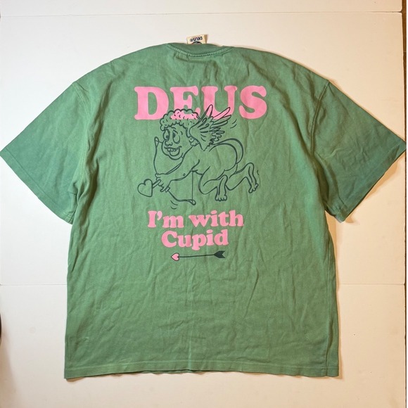 Deus Ex Machina Other - Deus Ex Machina Records Mens Cupid Graphic T-Shirt Green Pink Size M